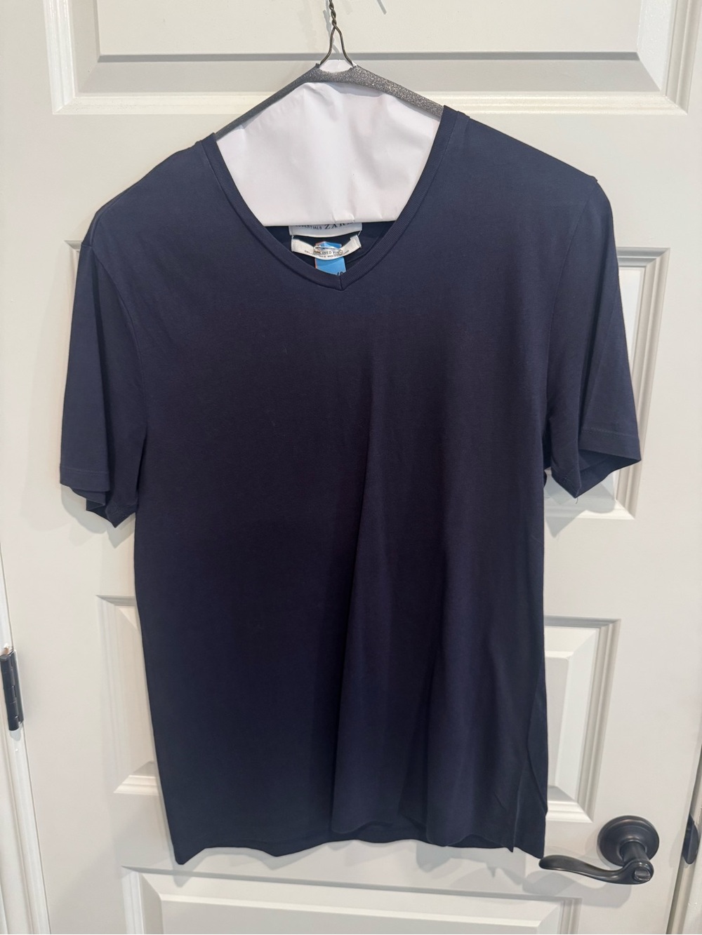 Zara Men's V-Neck Short Sleeve Tee - Dark Blue